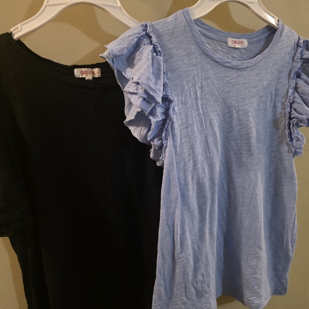 Goldie Ruffle Sleeve Tee - Light Blue(M) & Black (L)